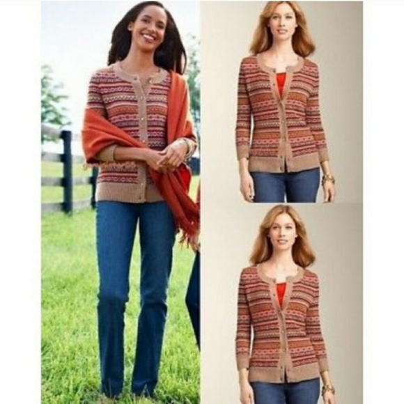 Talbots Sweaters - Talbots Fair Isle Cardigan Size Medium Petite